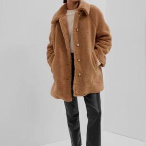 NWT GAP Sherpa Teddy Bear Coat Women's Size XSmall Brown Lined $138 Mid Length
